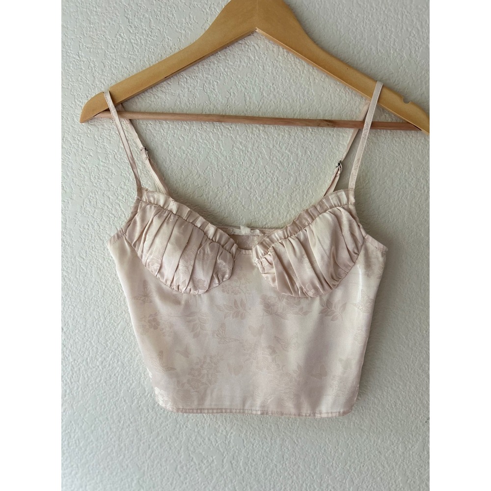 L.A. Hearts Satin Bustier Crop Top Champagne Pink Floral Butterfly XS